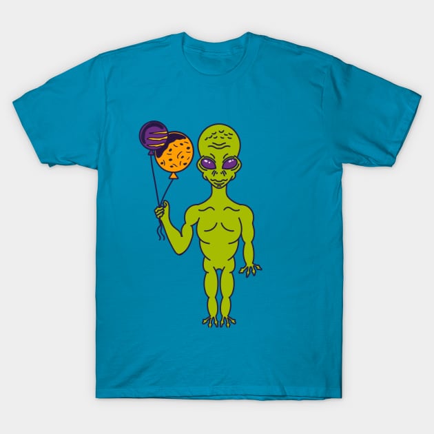 Alien Birthday Party Balloons T-Shirt by Alissa Carin